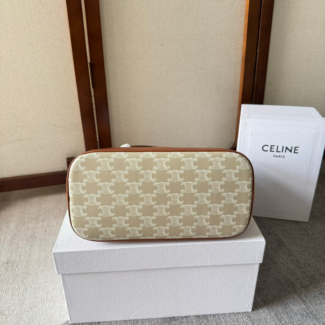 TRIOMPHE CANVAS 26.5 IN PRINTED CALFSKIN BROWN WHITE