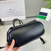 DRAWSTRING BUCKET BAG 25 IN BLACK SOFT LAMBSKIN
