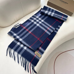 CHECK SCARF 180 CM IN INDIGO BLUE MIX WHITE CASHMERE 405480
