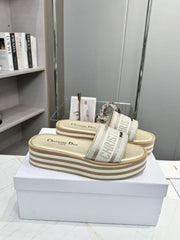 CD DWAY PLATFORM SLIDE IN SAGE GREEN AND WHITE COTTON STRIPED SOLE