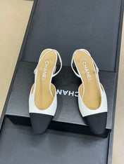 CC SLINGBACK 25S IN WHITE LAMBSKIN MIX BLACK FABRIC