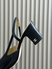 CC SLINGBACK 25S IN BLACK MIX GOLD LAMBSKIN