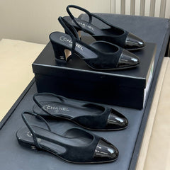 CC SLINGBACK 25S IN BLACK SUEDE AND GLOSSY LEATHER