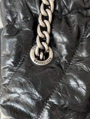 CRUSH LARGE TOTE BAG 46 IN BLACK QUILTED CALFSKIN SILVER HARDWARE