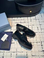 PRA SCHOCOLATE BRUSHED LOAFERS GLOSSY BLACK CALFSKIN