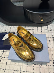 PRA SCHOCOLATE BRUSHED LOAFERS METALLIC GOLD CALFSKIN