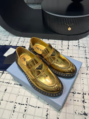 PRA SCHOCOLATE BRUSHED LOAFERS METALLIC GOLD CALFSKIN