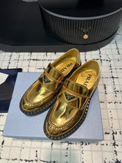 PRA SCHOCOLATE BRUSHED LOAFERS METALLIC GOLD CALFSKIN