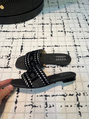 GG SLIDE SANDAL WITH GUCCI SCRIPT BLACK DENIM