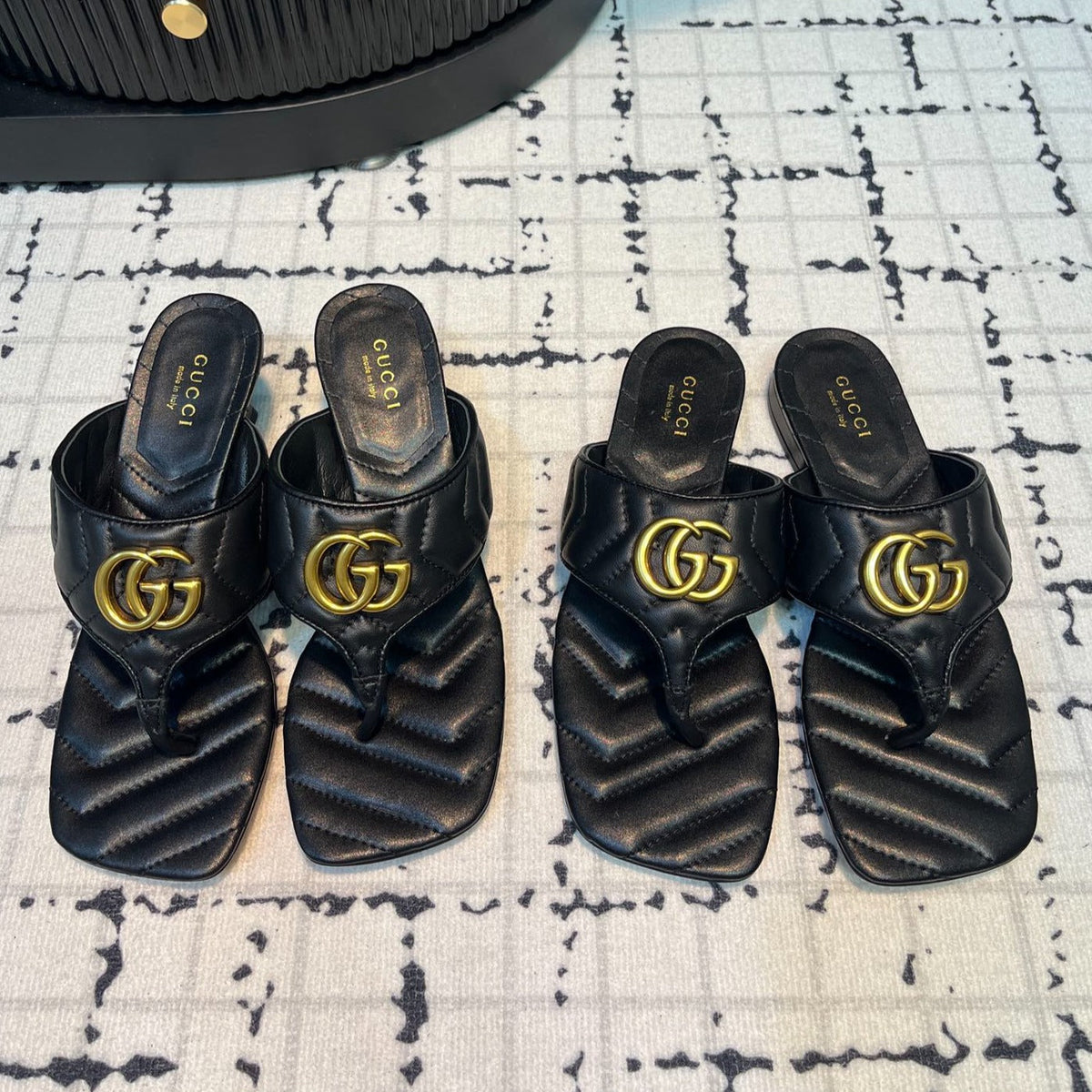 GG THONG SANDALS 55 BLACK CALKSKIN