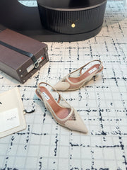 ALAIA SLINGBACKS 5 CM IN BEIGE CREAM CALFSKIN WITH MESH