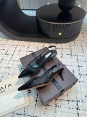 ALAIA SLINGBACKS 5 CM IN BLACK CALFSKIN WITH MESH