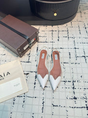 ALAIA FLAT SLINGBACK IN WHITE PATENT CALFSKIN AND FILM