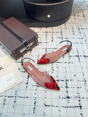 ALAIA FLAT SLINGBACK IN CHERRY RED PATENT CALFSKIN AND FILM