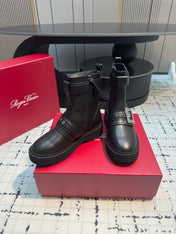 VIV' RANGERS BIKER BOOTIES IN BLACK CALFSKIN WITH METAL BUCKLE