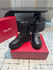 VIV' RANGERS BIKER BOOTIES IN BLACK CALFSKIN WITH METAL BUCKLE