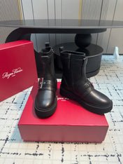 VIV' RANGERS BIKER BOOTIES IN BLACK CALFSKIN WITH METAL BUCKLE