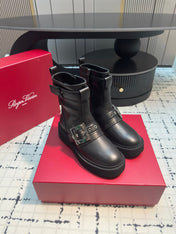 VIV' RANGERS BIKER BOOTIES IN BLACK CALFSKIN WITH METAL BUCKLE