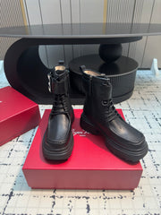 VIV' RANGERS ANKLE BOOTS IN BLACK CALFSKIN STRASS BUCKLE