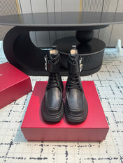 VIV' RANGERS ANKLE BOOTS IN BLACK CALFSKIN STRASS BUCKLE