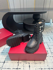 VIV' RANGERS ANKLE BOOTS IN BLACK CALFSKIN STRASS BUCKLE