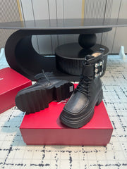 VIV' RANGERS ANKLE BOOTS IN BLACK CALFSKIN STRASS BUCKLE