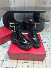 VIV' RANGERS ANKLE BOOTS IN BLACK PATENT LAMBSKIN STRASS BUCKLE