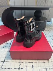 VIV' RANGERS ANKLE BOOTS IN BLACK PATENT LAMBSKIN STRASS BUCKLE