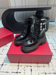 VIV' RANGERS ANKLE BOOTS IN BLACK PATENT LAMBSKIN STRASS BUCKLE