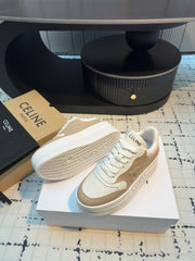 TRIOMPHE PLATFORM SNEAKERS IN WHITE AND BEIGE CALFSKIN EMBOSSED LOGO