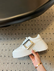 VIV' SKATE SNEAKERS IN WHITE SMOOTH CALFSKIN SILVER BUCKLE