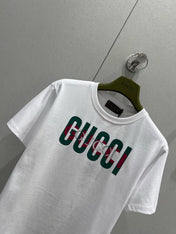 Gucci 2025 Print Short Sleeve T-shirt White Green Red Cotton