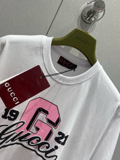 Gucci 25 Print Short Sleeve T-shirt Pink White Cotton