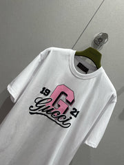 Gucci 25 Print Short Sleeve T-shirt Pink White Cotton