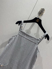 CC 25 Striped Suspender Skirt Gray White Cotton