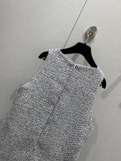 CC 25 Tweed Dress Gray Blue Woven Fabric