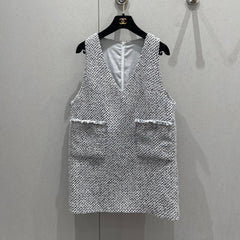 CC 25 Tweed Dress Gray Blue Woven Fabric