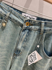 Loewe 25 Colorful Embroidered Scimitar Jeans Blue Cotton 217978