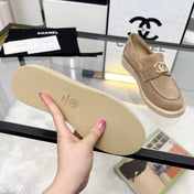 CC PEARL LOGO LOAFERS IN CINNAMON BROWN SUEDE