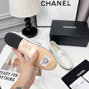 CHANEL 25S LOAFER DANCE SHOES IN WHITE CALFSKIN GOLD HARDWRE