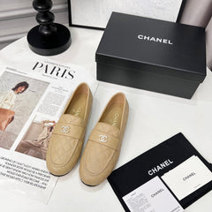 CHANEL 25S LOAFER DANCE SHOES IN BEIGE CALFSKIN GOLD HARDWRE