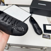 CHANEL 25S DANCE SHOES WITH PRINTED LOGO IN BLACK FULL CALFSKIN