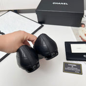 CHANEL 25S DANCE SHOES WITH PRINTED LOGO IN BLACK FULL CALFSKIN