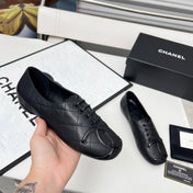 CHANEL 25S DANCE SHOES WITH PRINTED LOGO IN BLACK FULL CALFSKIN