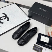 CHANEL 25S DANCE SHOES WITH PRINTED LOGO IN BLACK FULL CALFSKIN
