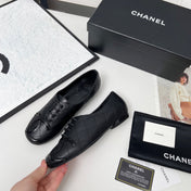 CHANEL 25S DANCE SHOES WITH PRINTED LOGO IN BLACK FULL CALFSKIN