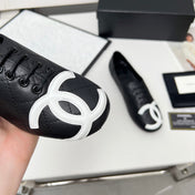 CHANEL 25S DANCE SHOES WITH PRINTED LOGO IN BLACK CALFSKIN