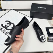 CHANEL 25S DANCE SHOES WITH PRINTED LOGO IN BLACK CALFSKIN