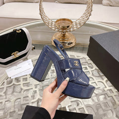 sandals blue patent crumpled lambskin
