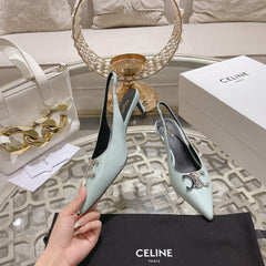 HIGH SLINGBACK 5 CM IN POWDER BLUE CALFSKIN